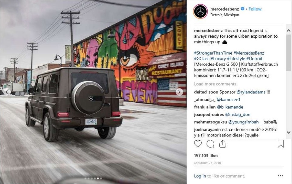 Mercedes Classe G 2019 post Instagram
