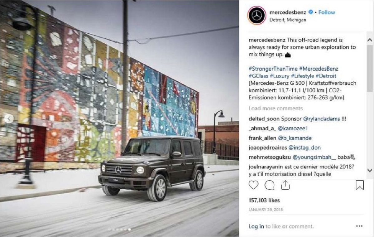Mercedes Classe G 2019 post Instagram