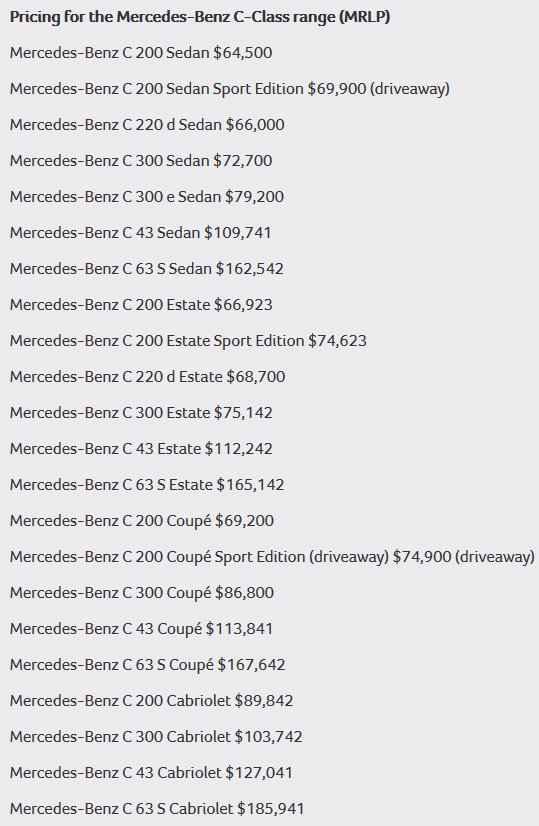 Mercedes Classe C prezzi gamma